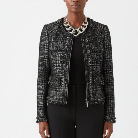 Vertigo Black & Gray Woven Collarless Blazer Jacket S - Picture 1 of 11
